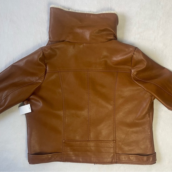 NEW 1X Brown Leather Jacket with White Fur, Button up with zipper and Collar - Picture 6 of 10